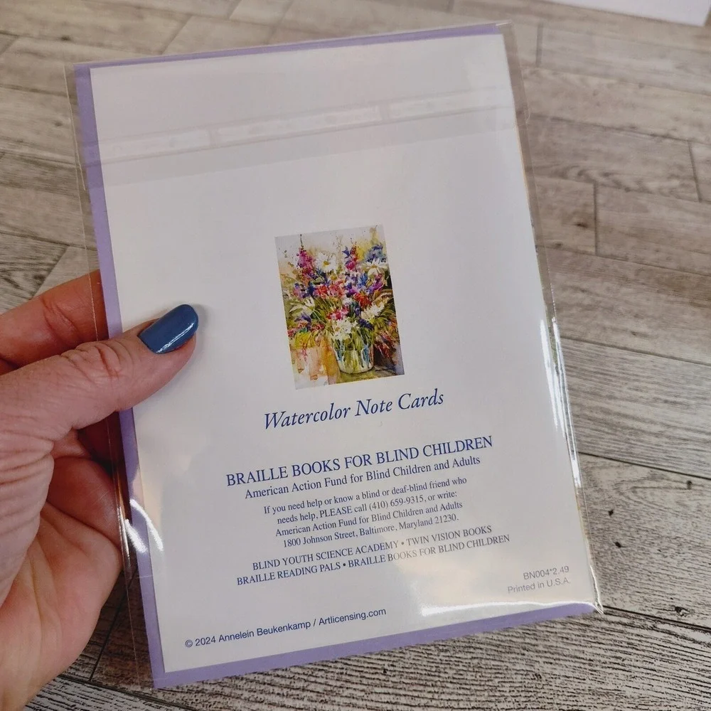 Blank Greeting Card Watercolor Floral Note Card with Lilac Envelope Blank Inside